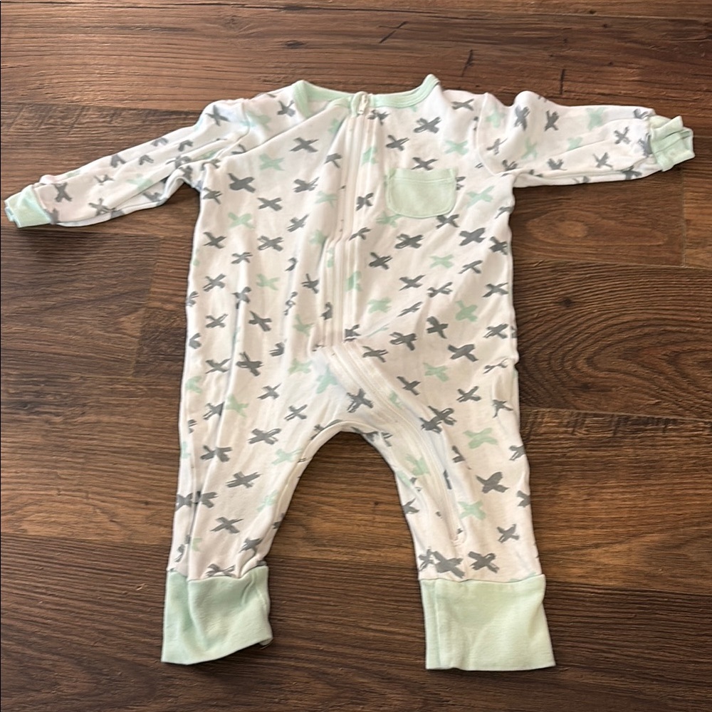 Koala Kids Green and Gray Footies with Zipper and Ribbed Cuffs
